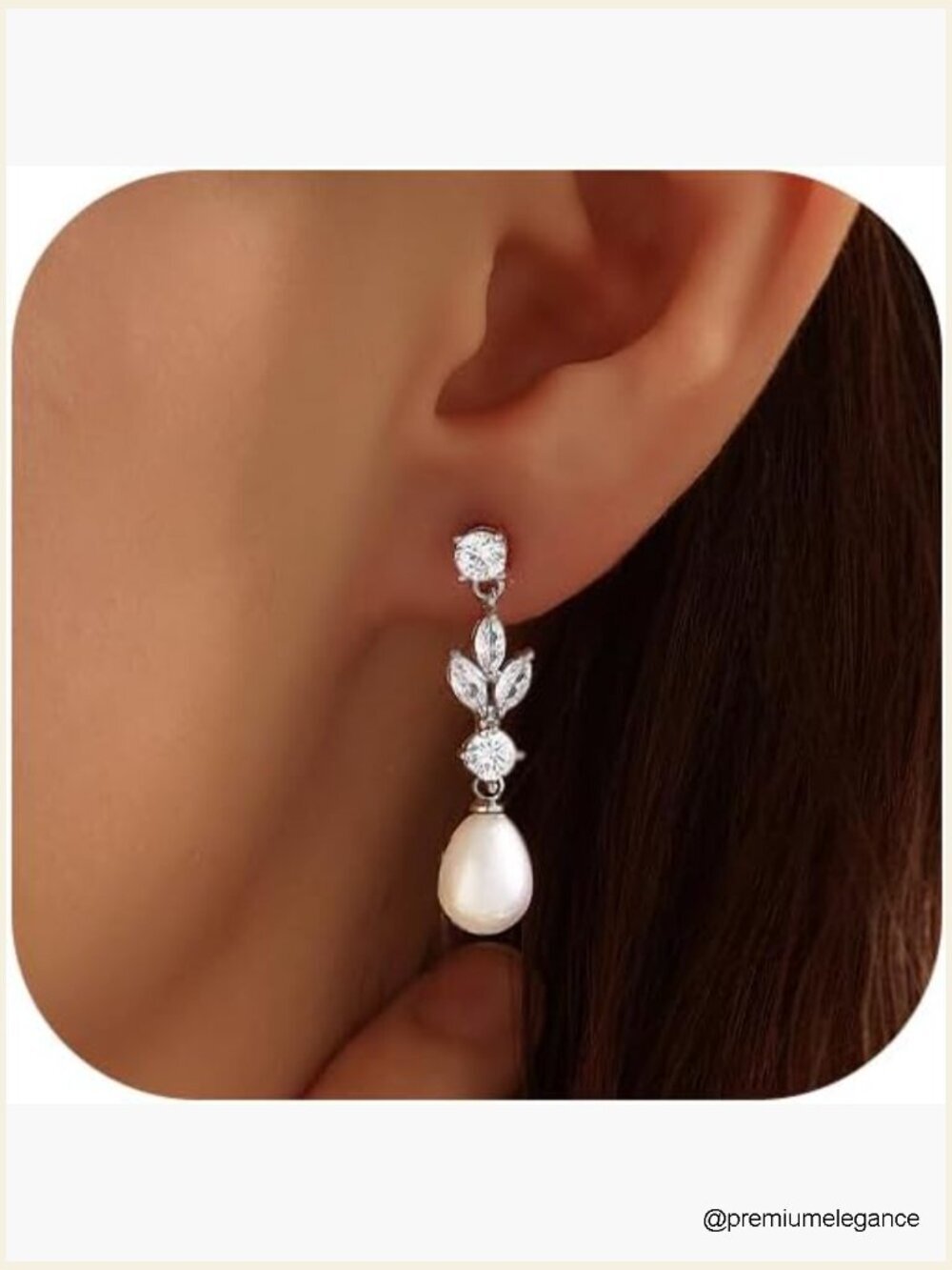 14k Gold Plated Pearl Drop Earrings with Diamond